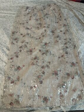 And Now This Cream Floral Sequin Maxi Skirt